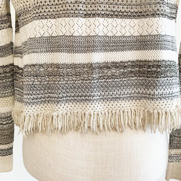 WHBM Knit Striped Open Front Cardigan with Gold Fringe | Coastal Grandmother - Picture 3 of 13